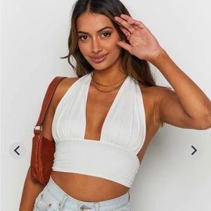 Beginning Boutique White Halter Crop Top